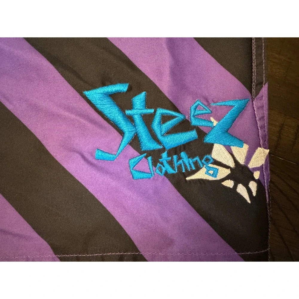 Steez Clothing Purple Black Striped Board‎ Shorts Men's Size 32 Y2K Surf